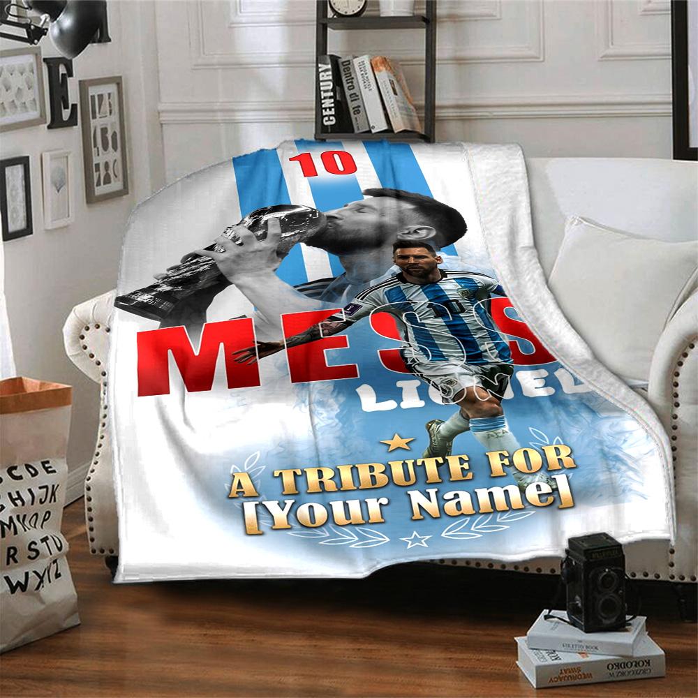 Football Messi Customize Text Blanket Lightweight Customizable Blanket Ultra-Soft Perfect for Office Chair Livingroom Sofa Home Decor
