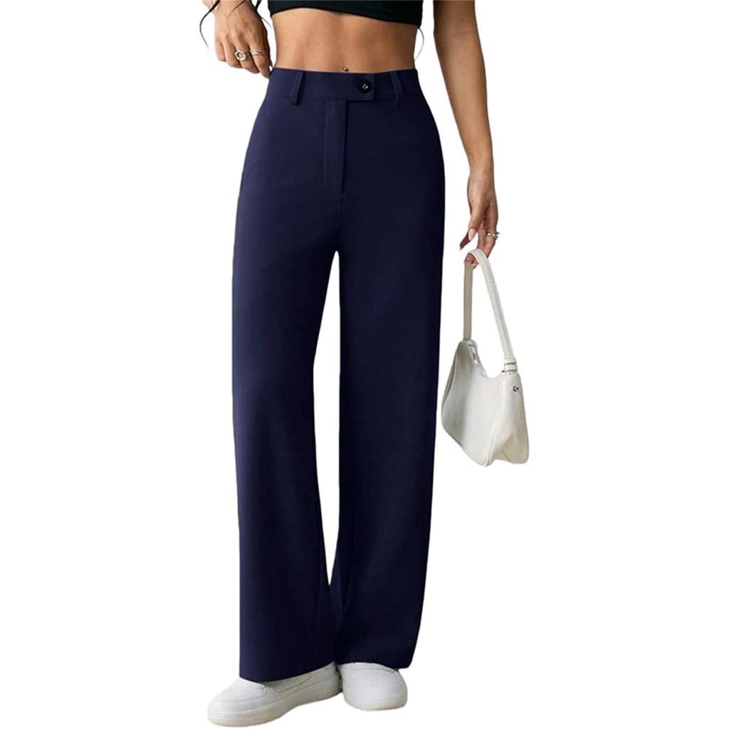 Women's High Waist Straight Leg Pants, Comfortable Casual Trousers for Everyday Wear