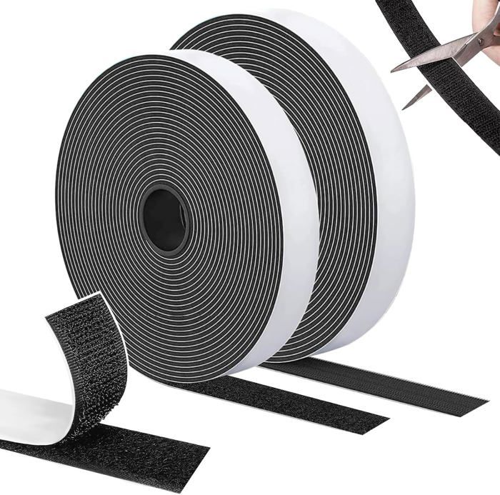 Adhésif - NOBRAND - Scratch double-face (bande agrippante) - 10 m × 20 mm - Noir - Pack 2 pcs