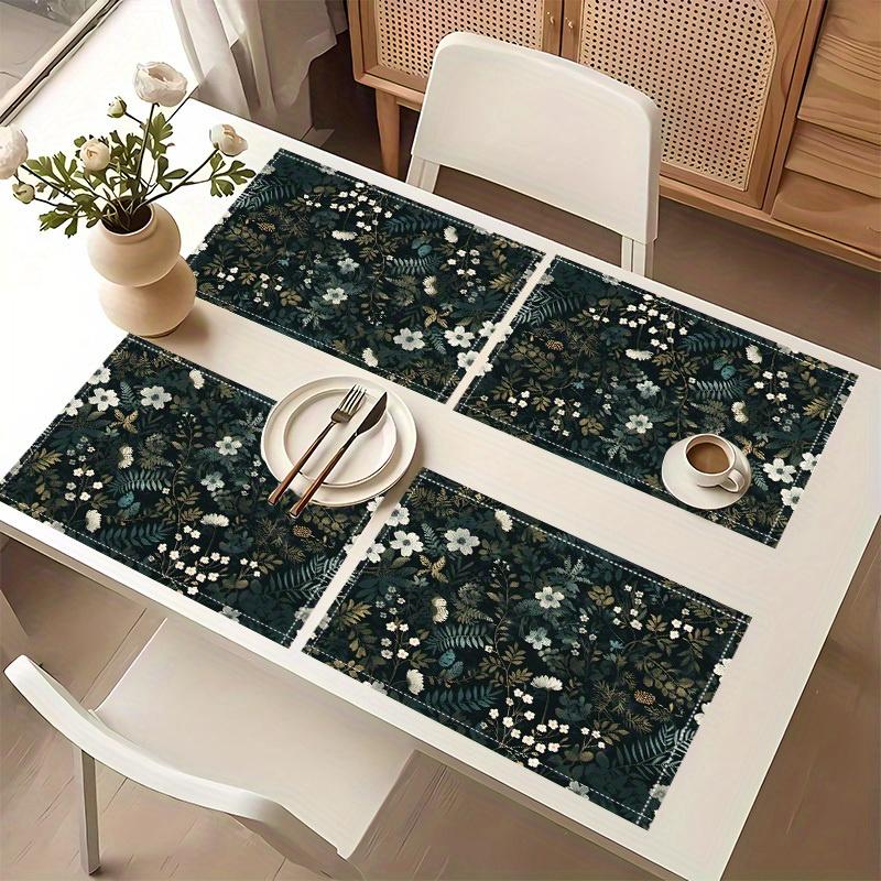 4 Pcs Placemat Table Mat Farmhouse Wind Non-slip Linen Placemats Floral Print Family Party Decoration Machine Washable
