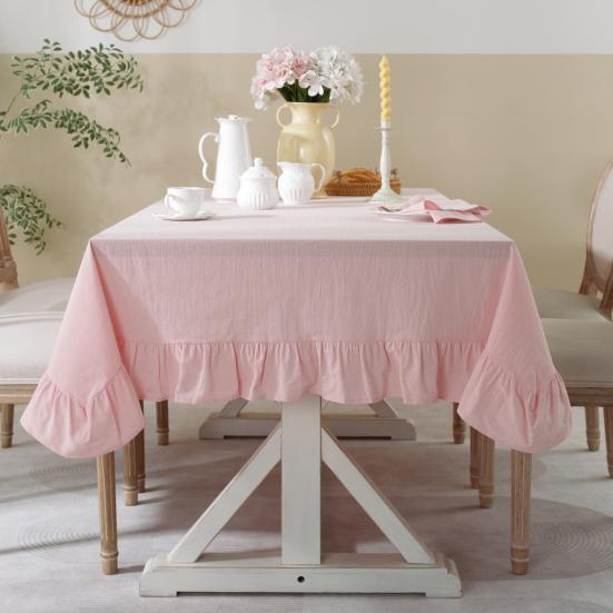 Solid Color Ruffled Tablecloth Rectangular Square Table Cover Dining Tablecloth for Farmhouse Kitchen Dining Room Patio Decoration