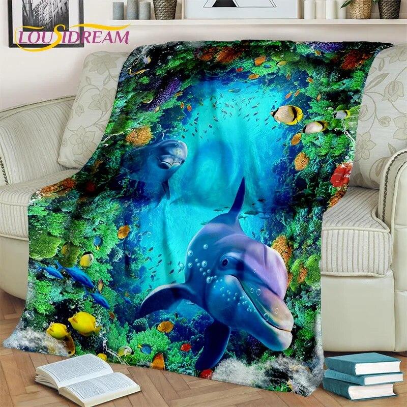 Cartoon Underwater World 3D Seabed Illusion Blanket,soft Throw Blanket for Home Bedroom Bed Sofa Picnic Office Cover Blanket Kid