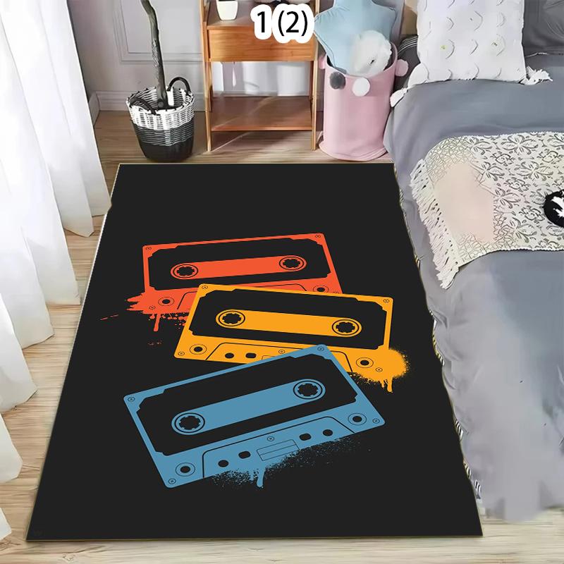 

Retro Rainbow Vinyl Record Area Rug Colorful Record Print Carpet Non Slip Washable Doormat for Living Room Music Room Black Base 50X80CM
