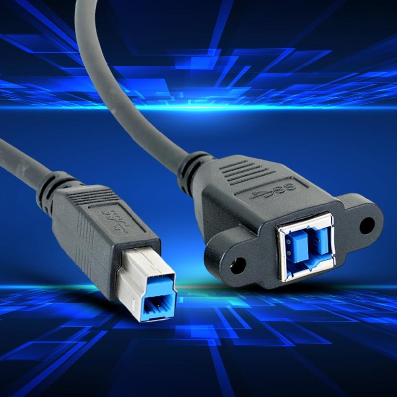 USB 3.0 B Male To Female Printer Cable Screw Panel Mount 5Gbps Transfer Rate 50cm 20inch For Hard Drives Keyboards