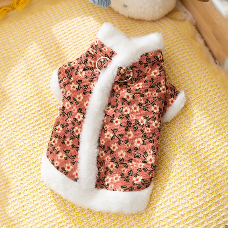Northeast flower padded jacket floral cat clothes autumn and winter warm velvet bipod dog teddy than bear pet padded coat