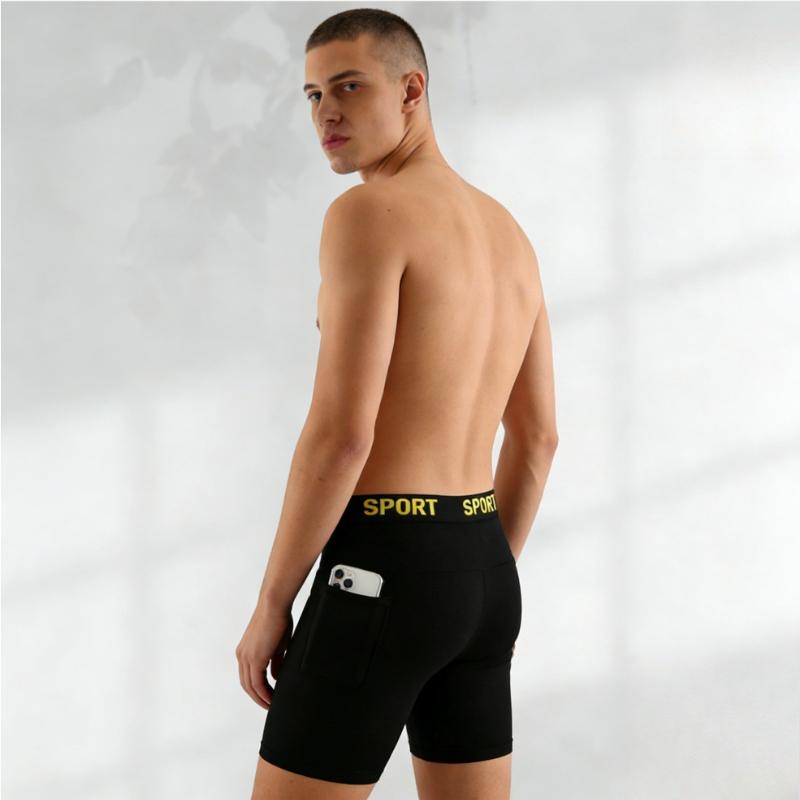 Men's Sport Long Boxer Briefs with Dual Pockets High Stretch Athletic Underwear for Workout