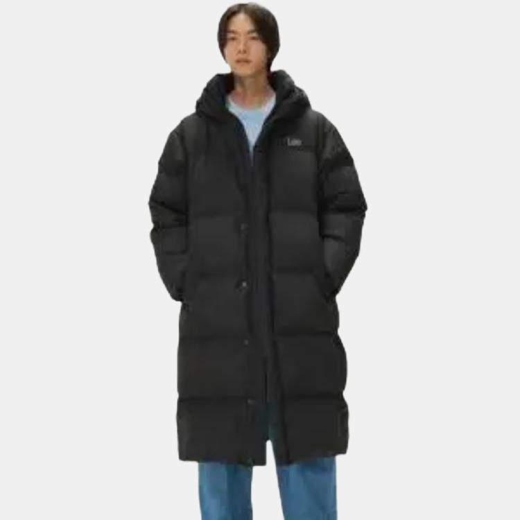 Veste matelassée longue à capuche style coréen, chaude, confortable, simple, manches longues, vêtements d'extérieur unisexes, noir LE2404DP08BK