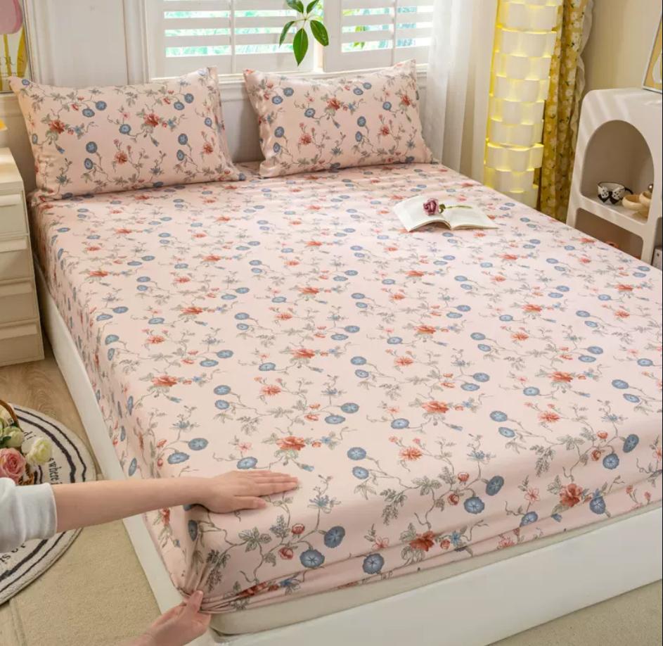 1pc Fitted Bed Sheets +2pc Pillowcases Single Double Bed Size Bedsheet Washed Cotton Girls Boys Room Bed Cover Mattress Cover