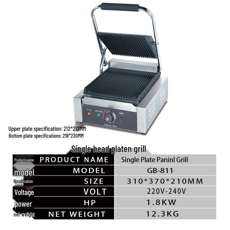 Electric Striped Plate Grill: Panini, Sandwich & Hamburger Press Machine