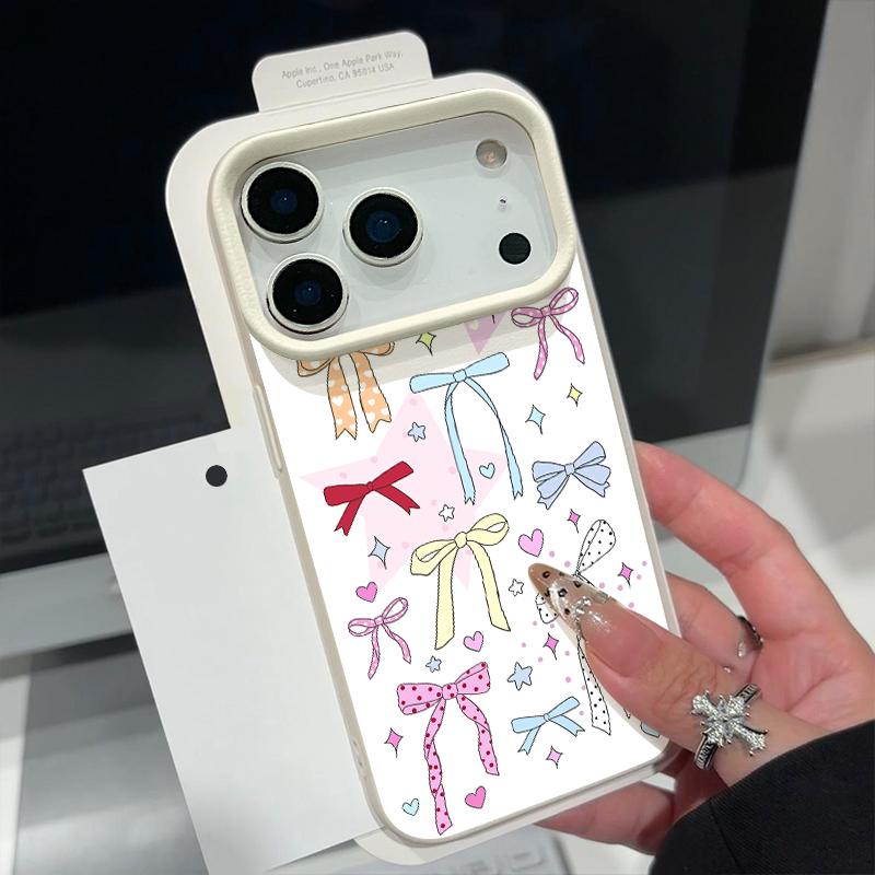 Leather Texture TPU Phone Case For iPhone 17 17e 16e 16 15 Pro Max 14 13 Pro Max 11 Bowknot Printed Soft Silicone Back Cover