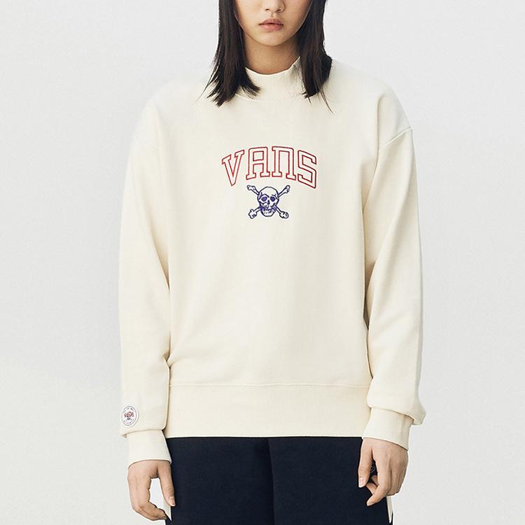 Vans Letter Skull Embroidered Crewneck Sweatshirt Men Sweatshirt Off-White VN0A4UTUZ6K