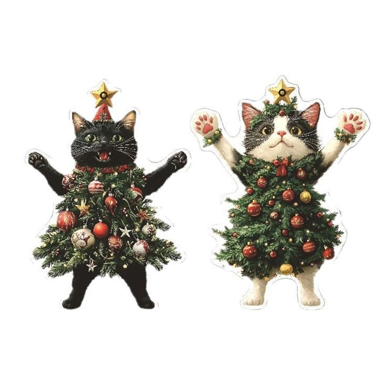 

Playful Cats Keyring with Christmas Tree Costume Acrylic Holiday Decoration Bag Hanging Pendant Suitable for Gifts 1