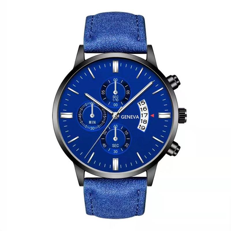 Men'S Fake Three-Eye Belt Calendar Casual Fashion Business Quartz Belt Watch One Piece Delivery