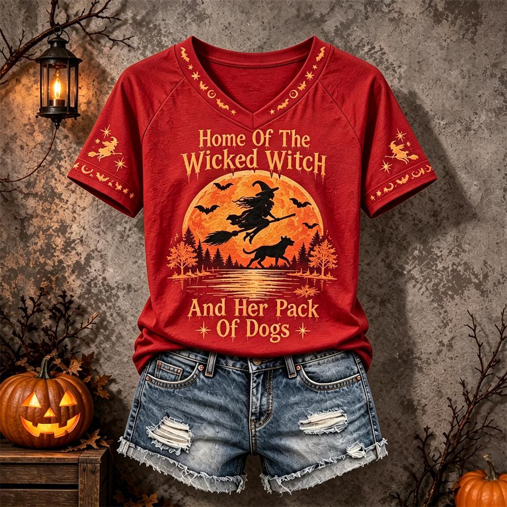 T-shirt d'Halloween pour femme avec imprimé lettres, Manches courtes décontracté à col rond, Vêtement de tous les jours