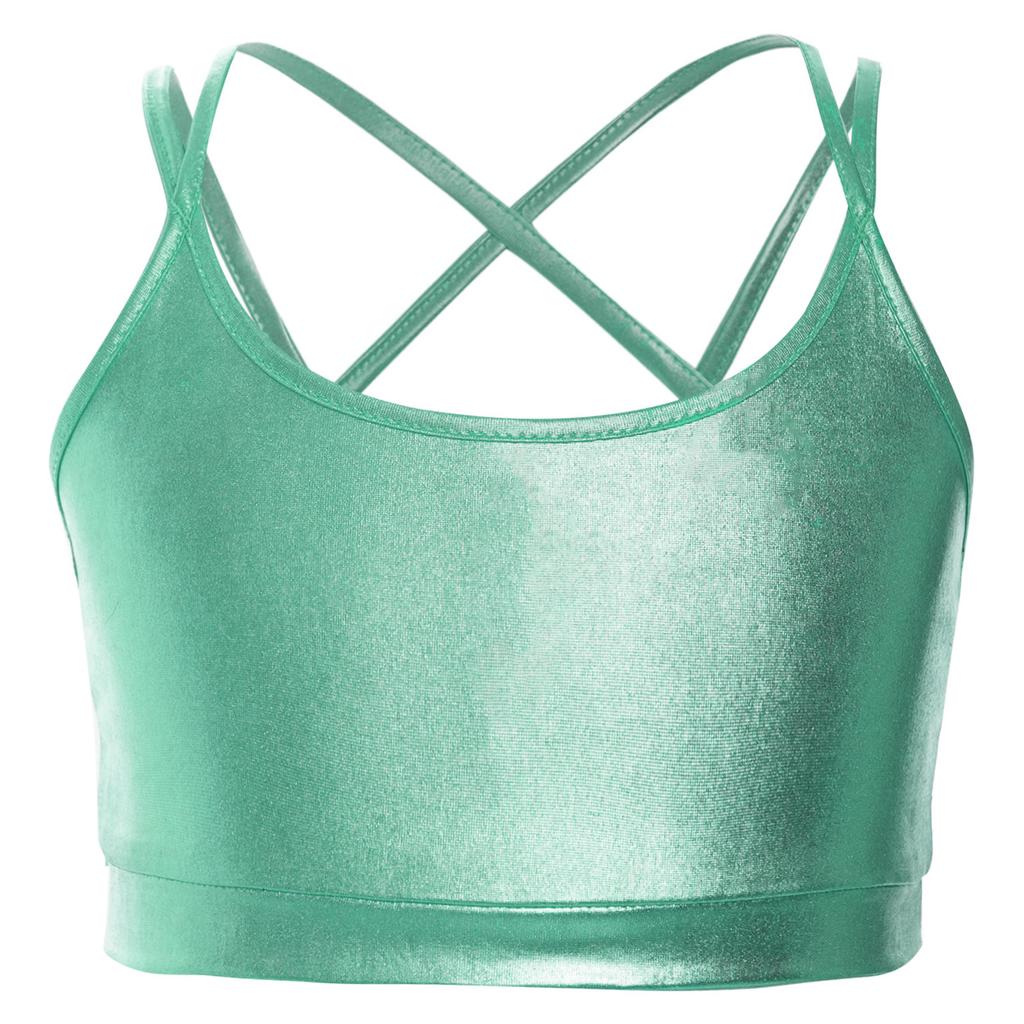 Girls Gymnastics Dance Camisole Crisscross Strappy Back Metallic Crop Top