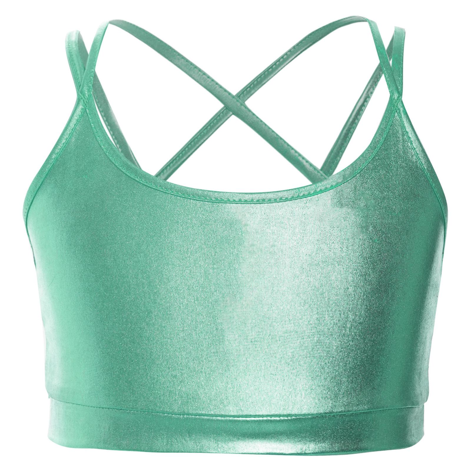 

Children’s Metallic Strappy Back Crop Top Camisole Style for Gymnastics Dance Figure Skating Performance Outfit 15-16 Years світло-зелений колір