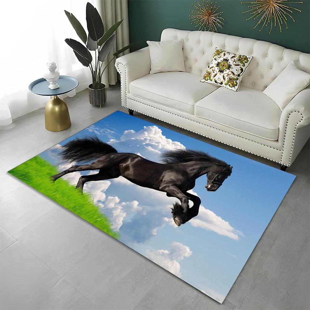 3D Animal Pentium Gallant Horse Steed Carpet Rug for Home Living Room Bedroom Sofa Doormat Decor,kid Area Rug Non-slip Floor Mat