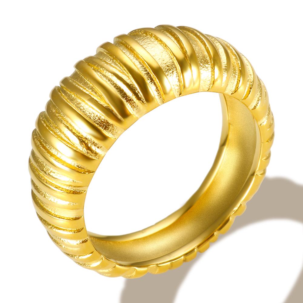 JOVO LOVE Simple Bread Shape Texture Thread Ring For Women Summer Stainless Steel Waterproof Rings Ladie Jewelry Gift