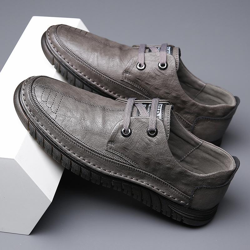 

Leather shoes men s autumn new casual crocodile pattern men s shoes soft leather soft sole handmade online driving shoes tide 44 сірий колір