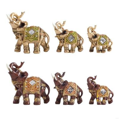 Golden Thai Elephant Sculpture Feng Shui Wealth Decoration Resin Elephant Figurine For Office Home Gift X3UC