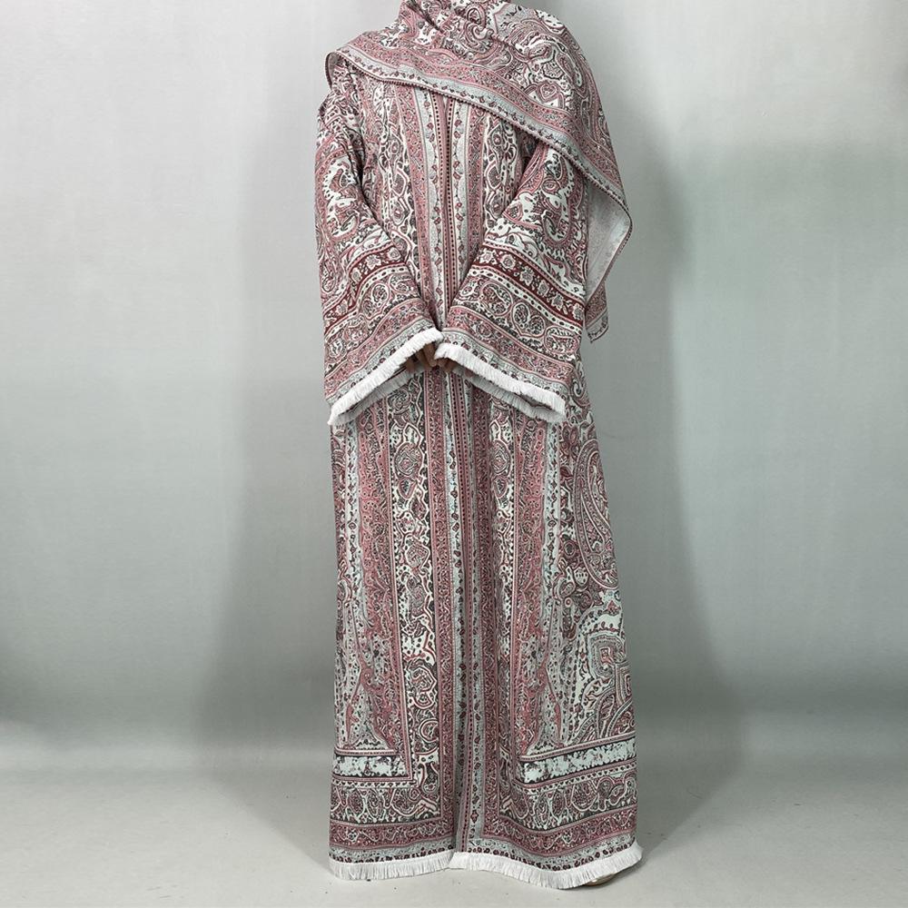 New Fashion Stretch Printed Cardigan Robe with Headscarf