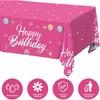 Happy Birthday Tablecloth Decorations 108 x 54 Inch for Women Girls, 2Pcs Disposable Plastic Birthday TableCovers Party Supplies, Hot Pink Waterproof