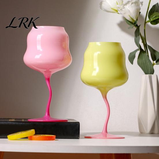 Bright Macaron Color Cup Glass Goblet, Wave Cup, Creative Decorative Cocktail Glassware, Photo-friendly Novelty Bar Goblet Tool for Wine Cocktails
