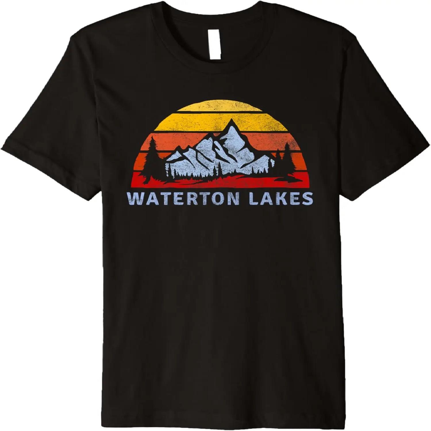Waterton Lakes Retro Mountain Sunset T-shirt S чёрный