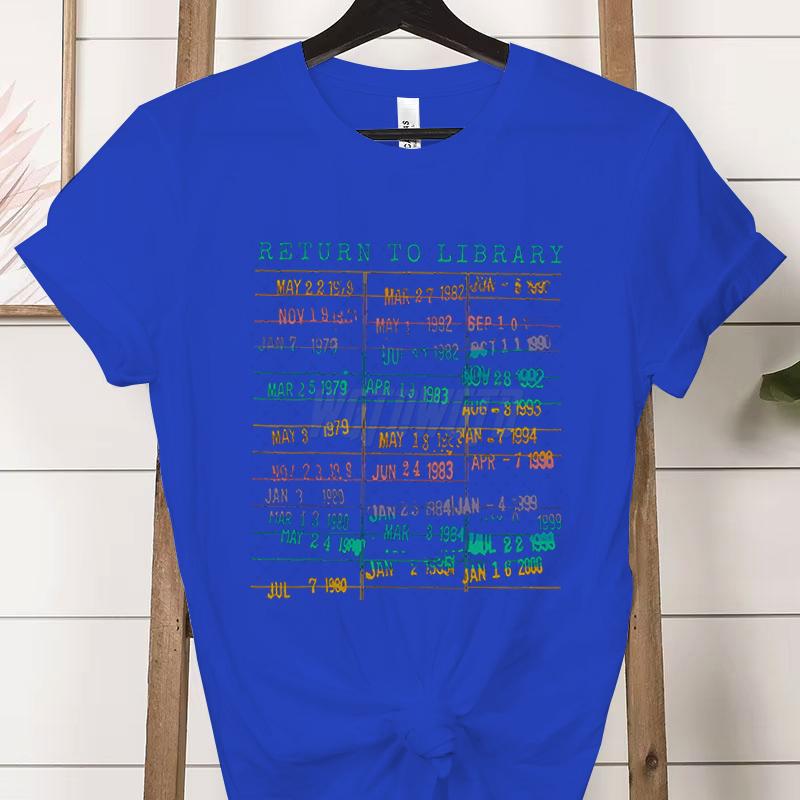 Library Book Classic Tops Vintage Book Due Date Bookish Rainbow Reading TShirt Return To The Library Graphic Womens Clothing