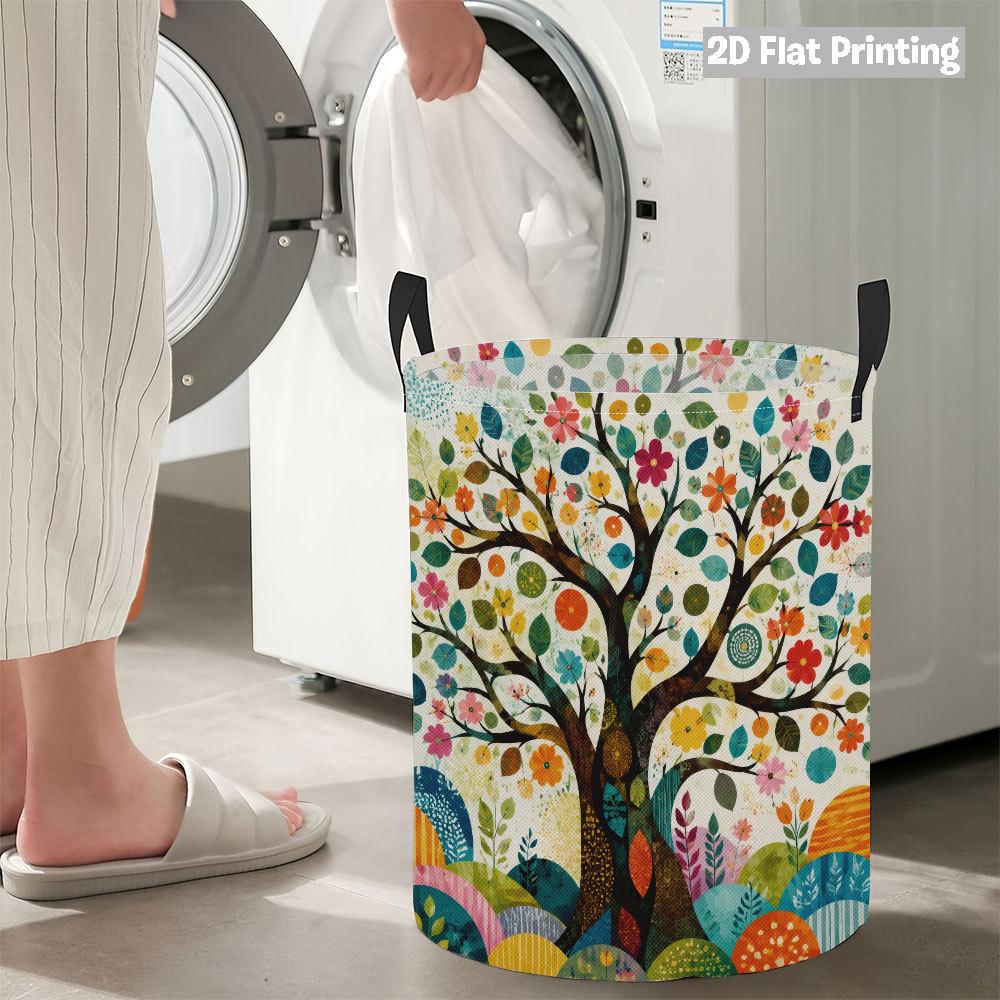 Collapsible Laundry Basket Large Round Waterproof Fabric Hamper Dirty Clothes Storage Bin Toy Organizer with Handles