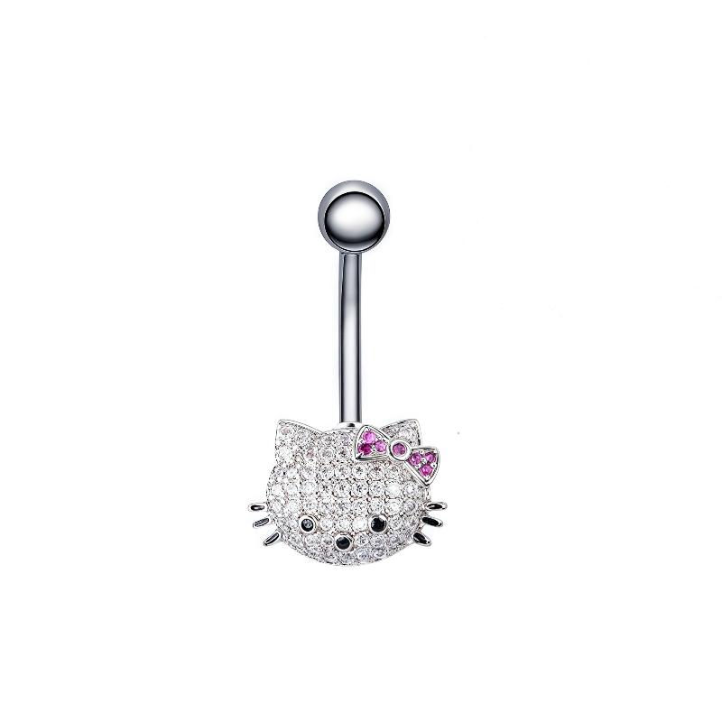 Cartoon Cute Hello Kitty Shiny Zircon Belly Button Ring For Women Sexy Body Jewelry Navel Piercing Beach Party Accessories Gift