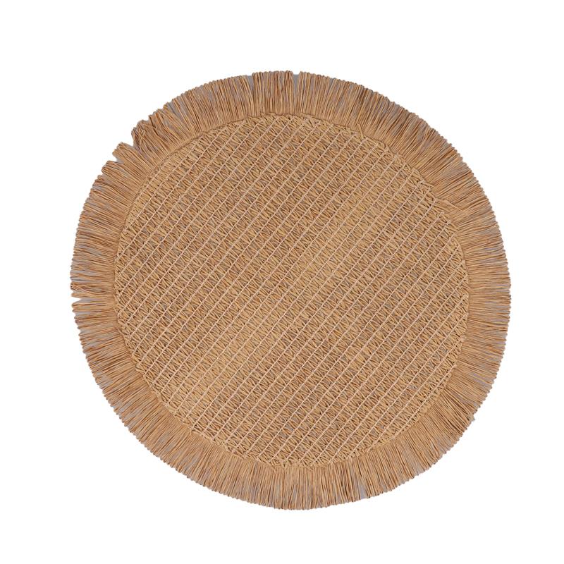 1 stk Home Decor varmeisolerende matte Papir vevd dekkematte Kvasted kant værhår Platematte