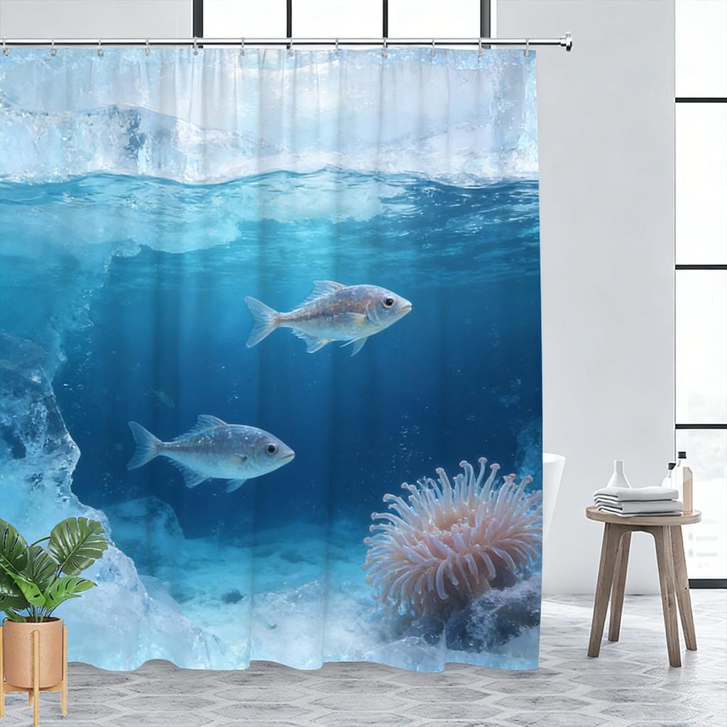 Vibrant Underwater Coral Reef with Sea Turtle & Clownfish Waterproof Shower Curtain for Bathroom Decor