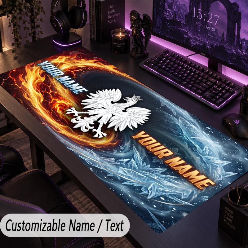 Custom Text Big Mousepad, Extended Desk Pad For Laptop Work GamePoland Football