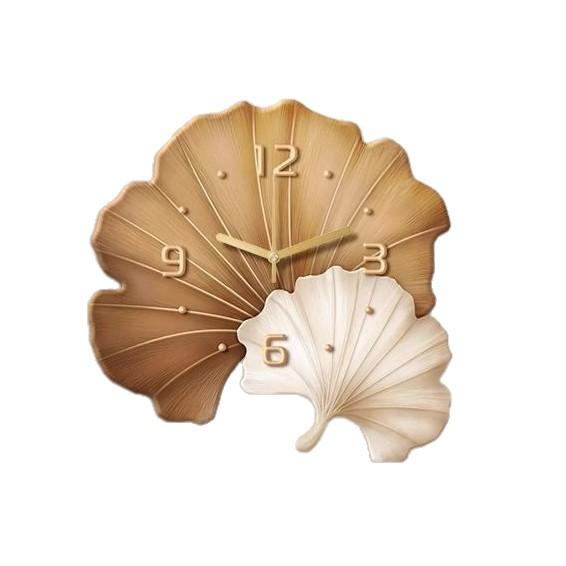 Ginkgo Leaf with Clock Wall Hanging Restaurant Decoration Painting Simple Living Room Wall Clock Creative TV Sofa Background Wall Clock