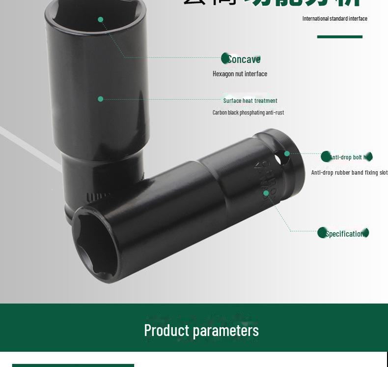 Pneumatischer Elektroschrauber: 10-teiliger schwarzer Sechskant-Steckschlüsselsatz mit verlängerter Spitze