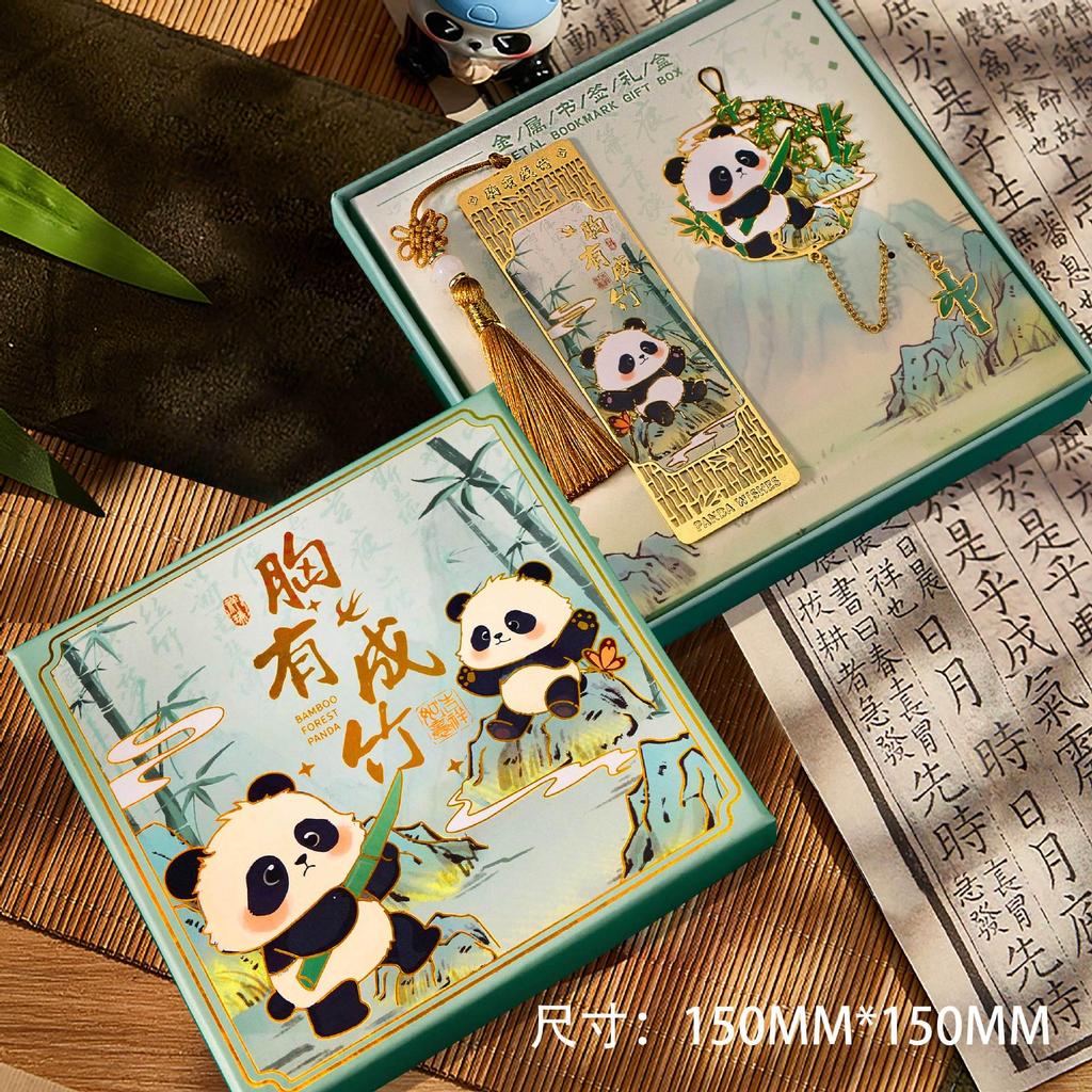 Panda Kultur & Kreativ Lesezeichen Geschenkbox: Exquisite Lesezeichen mit Metallquasten im antiken Stil für Studenten - Chinesisch inspirierte kleine Geschenke