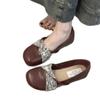 Not Tired Feet! Invisible Inner Height Increase Flat Bottom 2025 Spring and Summer Niche Design Soft Sole Brown Square Head Single Shoes Women