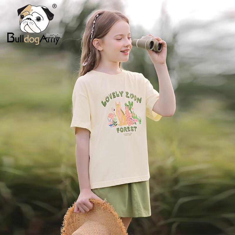 CHANZUIGOU Girls  Beige Cartoon Print Short Sleeve T-Shirt 160