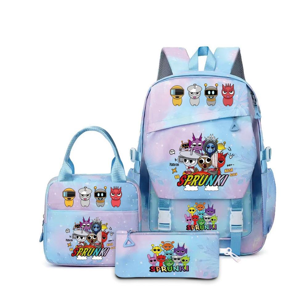 Rhythm box music game heat transfer backpack Sprunki pink schoolbag portable lunch bag stationery pencil case D