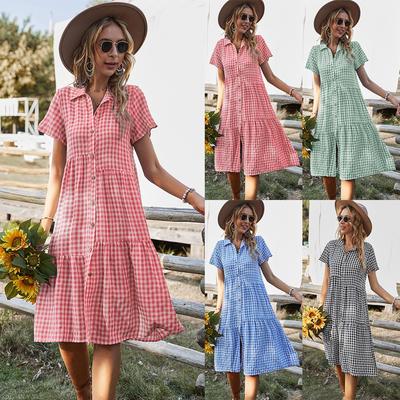 Summer 2024 Women's Plaid Shirt Dress with Collar
