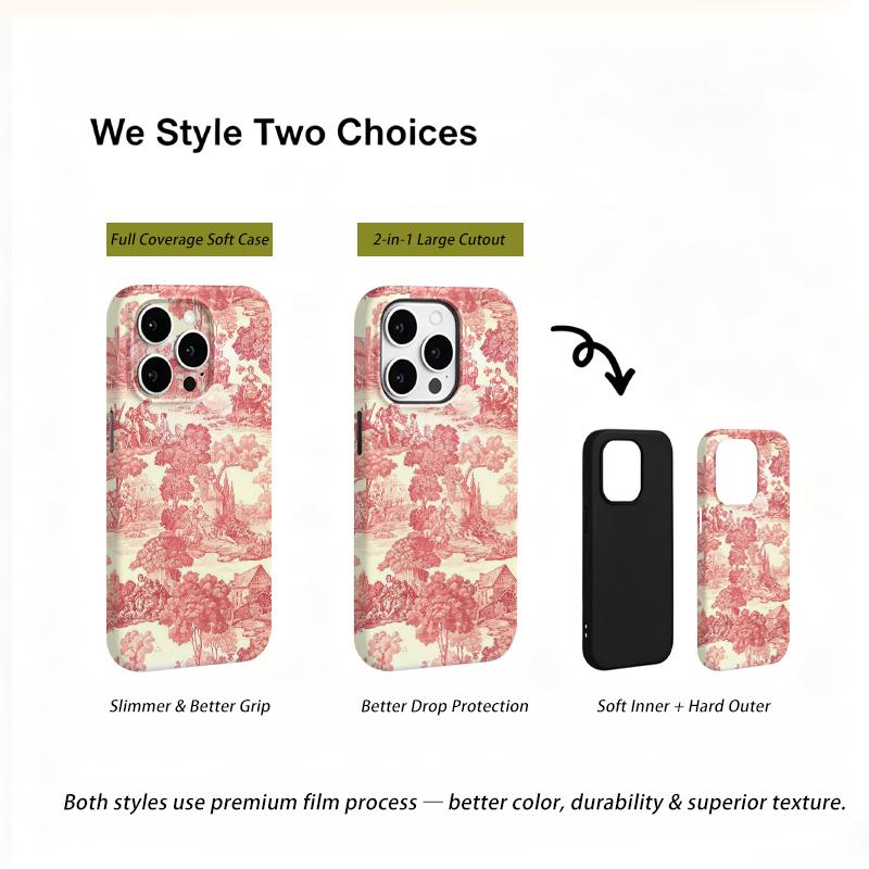 Classic Vintage Toile De Jouy Landscape Pattern Art Print Film Aesthetic Protective Shockproof Bumper Phone Case Cover For iPhone 14 1516 Pro Max Plus