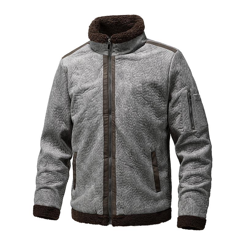 Winter Men's Fleece Lamb Fur Suede Stand Up Collar Leather Jacket Thickened Casual Men's Fur One-Piece Jackets