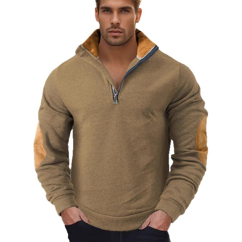 Spring and Autumn Men's Outdoor Casual Embroidery Color Matching Stand-up Collar Long-sleeved Sweater