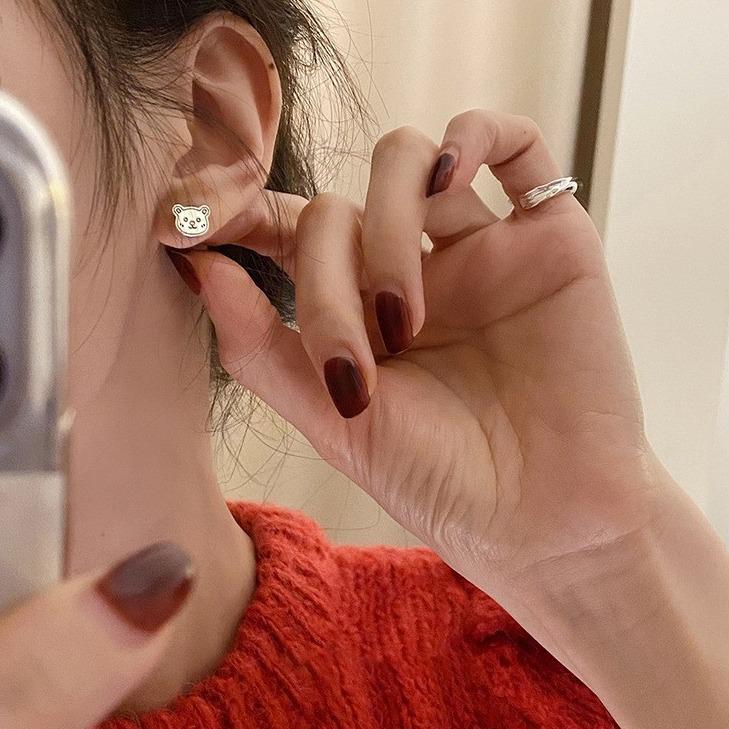 S925 Silver Cute Gingerbread Man & Bear Stud Earrings - Versatile Christmas Gift for Women