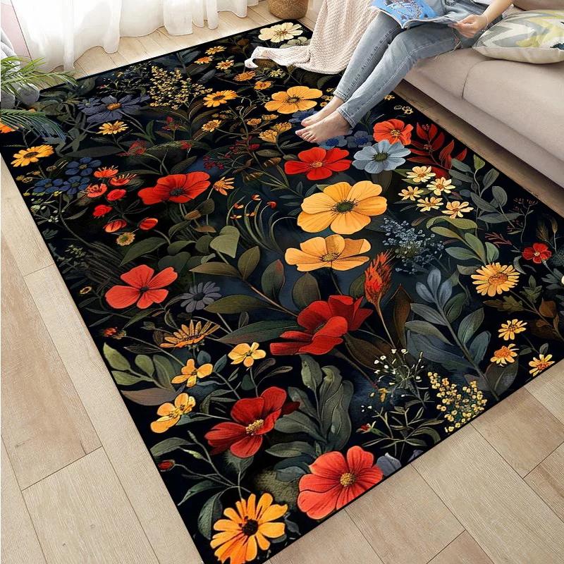 Rose Sunflower Daisy Peach Blossom Carpet Mat Colorful Flower Area Decorative Rugs for Room