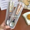 3Pcs Cute Cutlery Set Cartoon Bunny Stainless Steel Mirror Polished Flatware Sets Spoon And Fork Chopsticks Set Storage Box