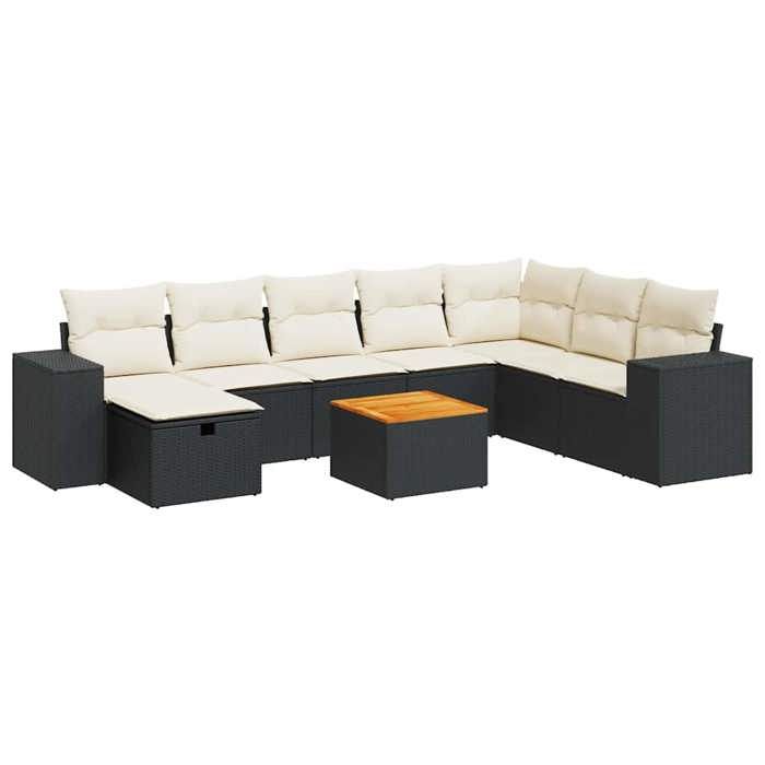 VidaXL Salon de jardin 9 pcs avec coussins noir résine tressée, ensemble de canapés d'extérieur, ensemble de canapé d'angle 3325885