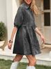 Womens Summer Denim Babydoll Dress Short Sleeve Button Down Jean Dress
