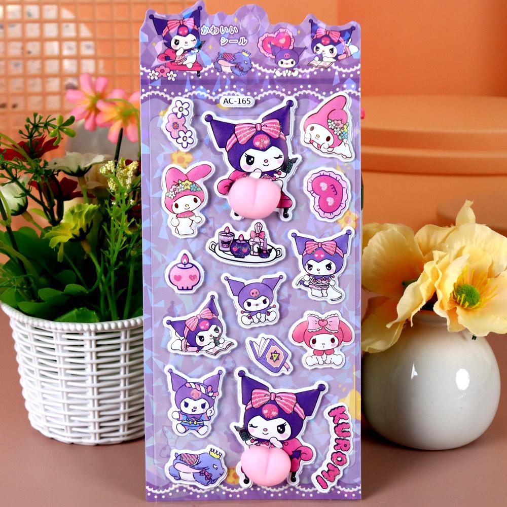4Pcs Cute  3D Ease Stickers Cinnamoroll My Melody Kuromi Kawaii Squishy Decals Stress Ease Plaything Present For Kids
